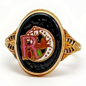 Vintage Daughters of Rebekah Black Onyx Ring 1/30 14K R.G.P. Size 11
